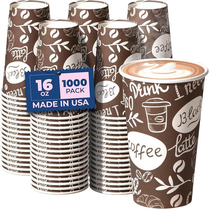 Fit Meal Prep 16 oz Coffee Cups 1000 Count, Leak-Proof Hot Cup, Disposable by FMPBRANDS