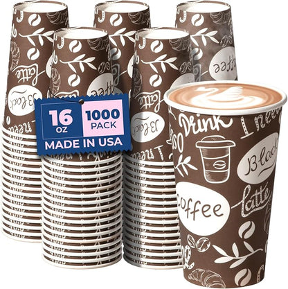 Fit Meal Prep 16 oz Coffee Cups 1000 Count, Leak-Proof Hot Cup, Disposable by FMPBRANDS