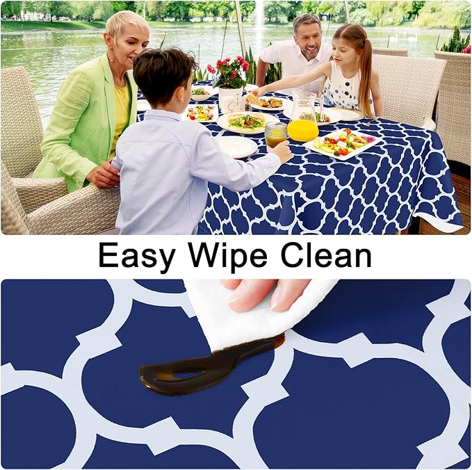 Smiry Rectangle Table Cloth Cover, Waterproof Vinyl Tablecloth with Flannel Backing for Rectangle Tables, Wipeable Spillproof Plastic Tablecloths for Dining, Camping and Indoor (60"x84", Navy)