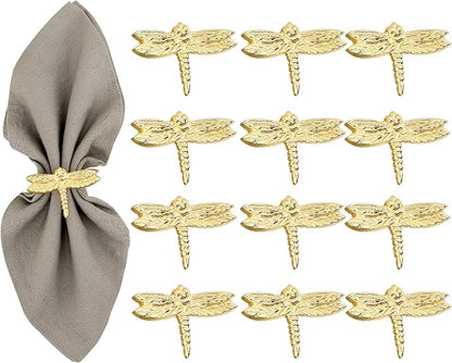 ALPHA Living HOME Napkin Rings, Napkin Ring Set of 12, Napkin Holders for Dining Table Settings Thanksgiving Metal Serviette Ring Rustic Table Décor for Weddings, Parties, and Everyday Use (Gold)