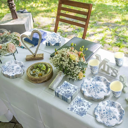 250 Pcs Blue Floral Disposable Paper Plate Napkins | Disposable Tableware - Image 5