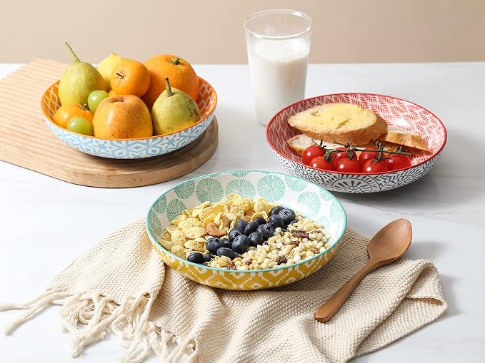 Selamica Porcelain 26 Ounce Pasta Bowls Set of 6, 8 inch Wide and Shallow Salad - Image 3