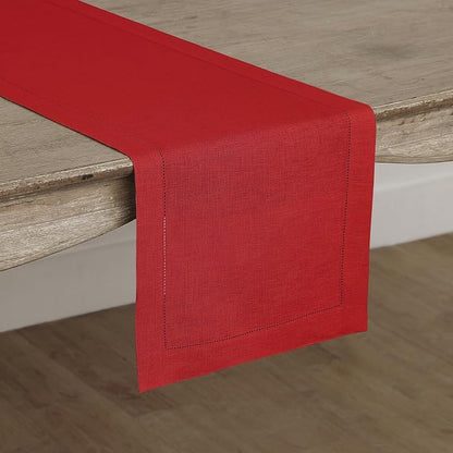 Solino Home 100% Pure Linen Table Runner Red, Classic Hemstitch 14 x 60 in | - Image 2