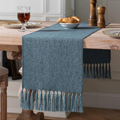 Blue Table Runners 36 Inches Long, Burlap Linen Style Rustic Farmhouse Table by ZEEMARTONLINE