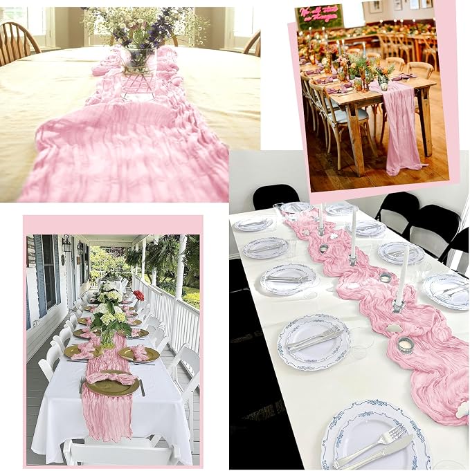 4 Pack Pink Table Runner 17 x 108inch Cheesecloth Table Runner Boho Gauze Table - Image 7