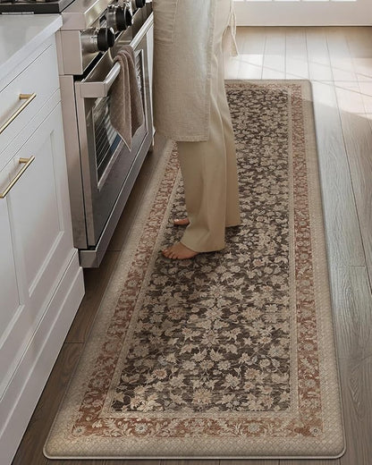 Color&Geometry Anti Fatigue Kitchen Mats for Floor 24x87, Vintage Decor, Easy Clean, Waterproof & Oil Proof, 0.4" Thick Cushioned, Non-Slip Kitchen Runner Rug for Sink, Laundry, Office, Light Taupe