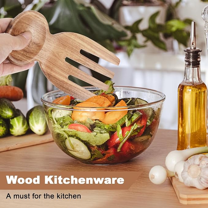 MYRAINBOW Salad Tongs, Acacia Wooden Salad Tongs, Wooden Salad Serving Utensils - Image 4