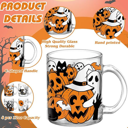 Tioncy 4 Pcs Halloween Ghost Coffee Mugs 12 oz Scary Pumpkin Glass Cups - Image 3