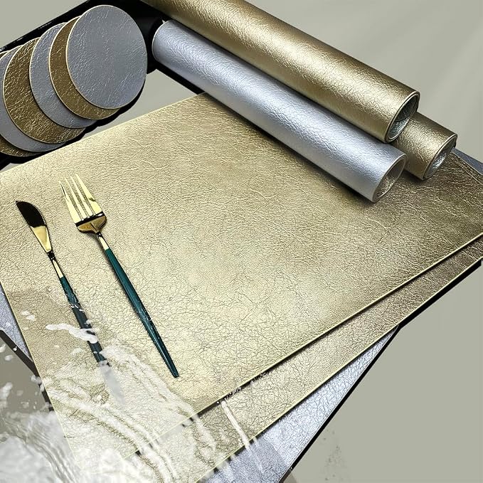 Semi-Gloss Placemats and Coasters Sets, Imitation Leather Effect Placemats Set by Unknown