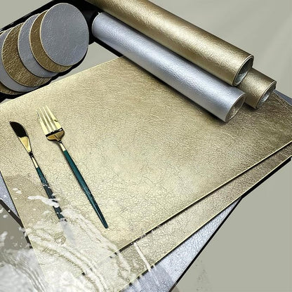 Semi-Gloss Placemats and Coasters Sets, Imitation Leather Effect Placemats Set by Unknown