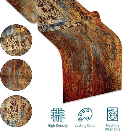 Brown and Orange Table Runner Inch Modern Abstract Messy Rust Painting Linen - Image 5