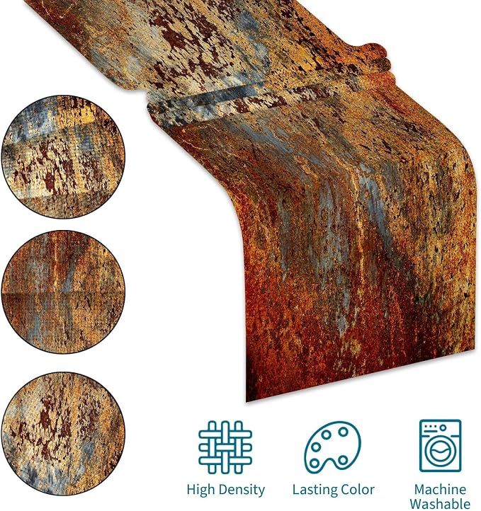 Brown and Orange Table Runner Inch Modern Abstract Messy Rust Painting Linen - Image 5