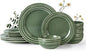 GBHOME Ceramic Dinnerware Sets,12 pcs Embossed Elegant Stoneware Plates and Bowls Sets, Housewarming Wedding Gift | Dishwasher & Microwave Safe | Dishes Set Service for 4,Dark Green