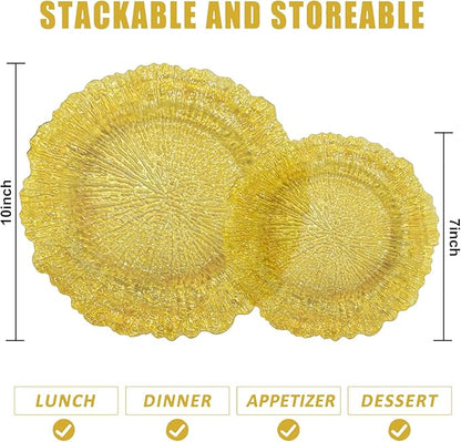 U-QE 60PCS Clear Yellow Plates - Yellow Plastic Plates Disposable&Reusable - Heavy Duty Plastic Plate for Party&Wedding Including 30 Dinner Plate 10" & 30 Appetizer 7"