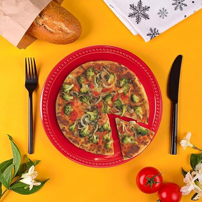 Melamine Beaded Dinner Plate Set of 6, 11inch, BPA Free, Platter, Serving Dishes, Chip & Break Resistant, Lightweight, Durable, Red Melamine Dishes Set for Valentine's Day, Weddings & Everyday Meals