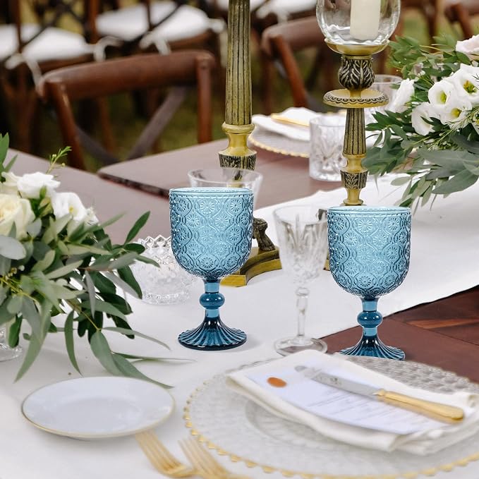 CHLJAR Colored Wine Glass Goblet Set of 6, 14 oz Blue Goblets Glassware - Image 7