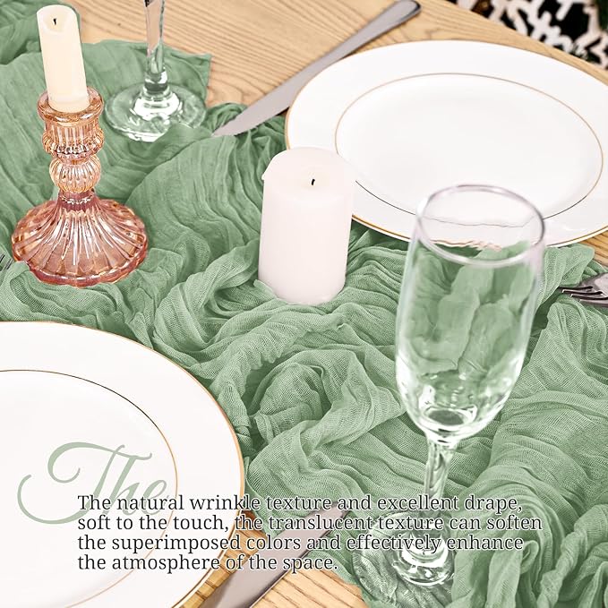 8 Pack Sage Green Table Runner 17 x 108inch Cheesecloth Table Runner Boho Gauze - Image 4
