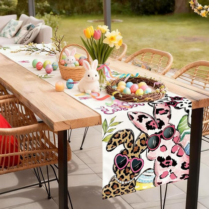 Happy Easter Bunny Table Runner, Egg Burlap Table Runners, Spring Leopard Print - Image 5