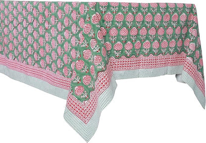 ATOSII Roma Green 100% Cotton Fall Autumn Rectangle Tablecloth, Hand Block Print Washable Table Cover, Christmas Parties Buffet Dining, Weddings, Thanksgiving, Preppy Decor 60 X 108 Inches 8 Seater