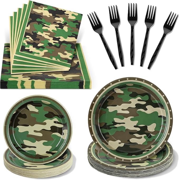 100 Pcs Disposable Camouflage Party Tableware Set by Unknown