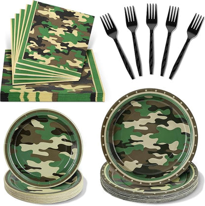 100 Pcs Disposable Camouflage Party Tableware Set by Unknown