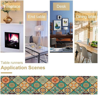 Bohemian Patchwork Table Runnerboho Colorful Tile Patchwork Indian Floral Print - Image 5