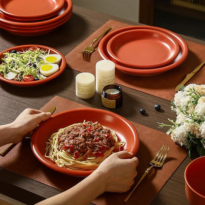 GZG 10.25-Inch Ceramic Dinner Plates Set of 4, Rustic Matte Glaze Terracotta Stoneware Plates for Main Course & Everyday Meals, Microwave & Dishwasher Safe(Terracotta Blush)
