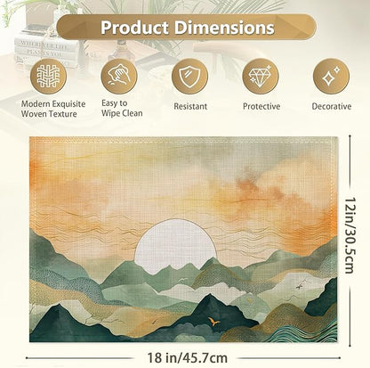 Mountains Landscape Sunset Placemats Set of 6,12x18 Inch Table Mats for Kitchen Table Washable Farmhouse Linen Table Mats Dining Decoration