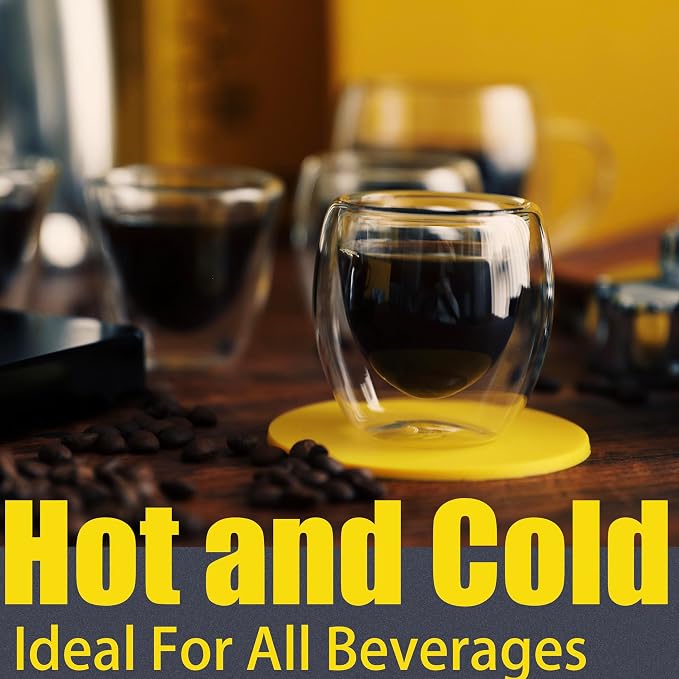 PunPun Glass Cups 2.7oz. 80ml Espresso Coffee Cups, Demitasse Cups Double - Image 3