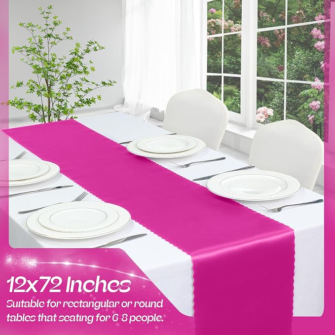 VACVELT Hot Pink Satin Table Runners, 12x72 Inch, 12 Pack, Scalloped Edge | - Image 3