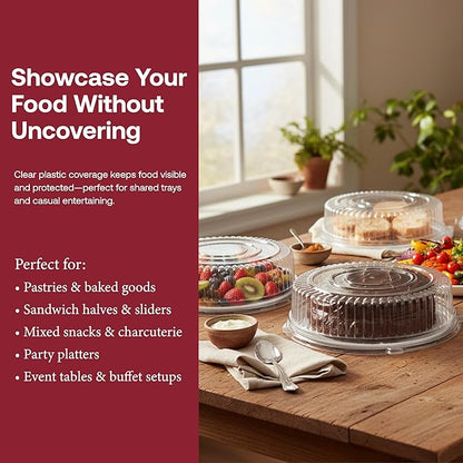 Smarty Had A Party 14 Inch Clear Round Plastic Tray Lids – Stackable Plastic Dome Lids for Catering Trays with Lids, Party Platters & Food Displays – BPA-Free Disposable Dome Covers – 25-Pack