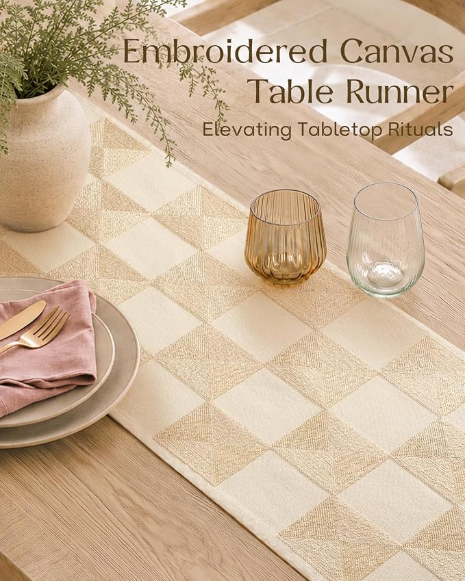 Embroidered Canvas 13"x 72" Narrow Table Runner, Rustic texture, Minimalist - Image 2