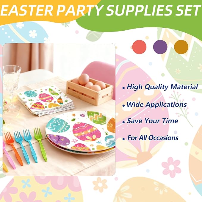 100 Pcs Easter Egg Tableware Party Supplies Set, Serves 25 – Disposable - Image 5