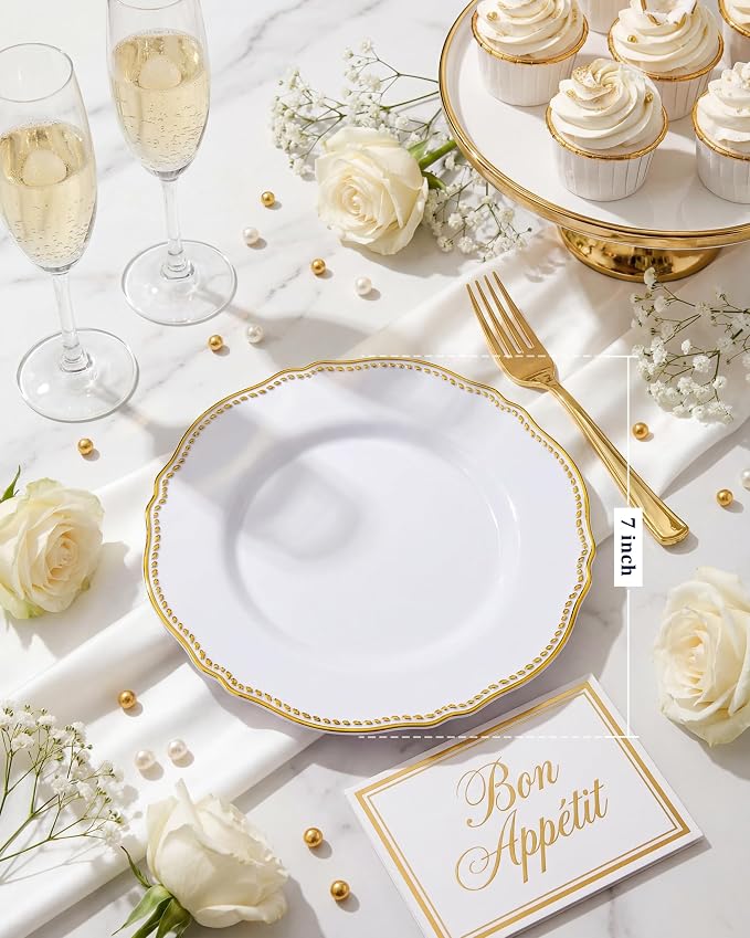 60pcs Gold Plastic Plates - Image 2