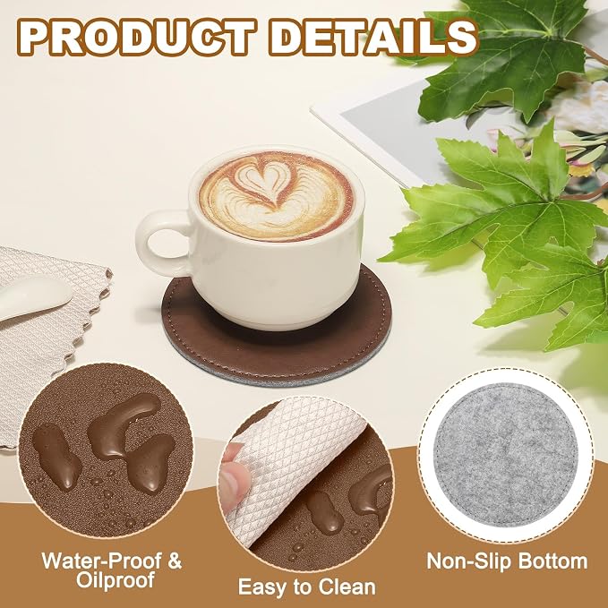 uxcell 5Pcs PU Leather Coasters, Dark Brown - Image 3