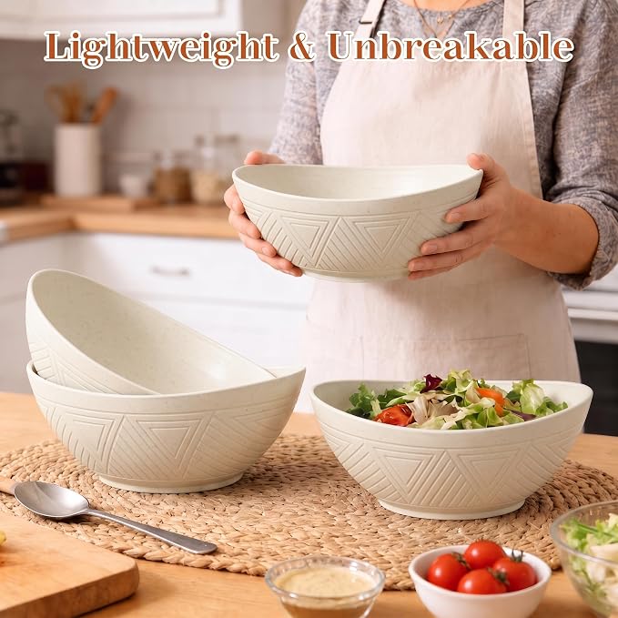 Large Bowls 65 OZ, Wheat Straw Bowls Set of 4, Unbreakable Salad Bowl, - Image 3