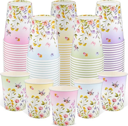 NatNarr 100 Pack Floral Paper Cup, 9oz Disposable Wildflower Paper Cups | Tea by NatNarr
