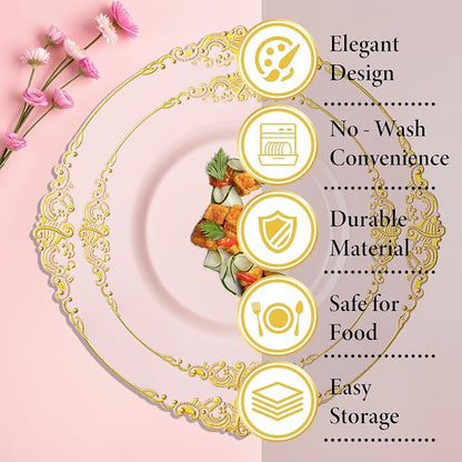 Nervure 100Pcs 10.25'' Pink Plastic Plates, Heavy Duty Disposable Plates - Image 7
