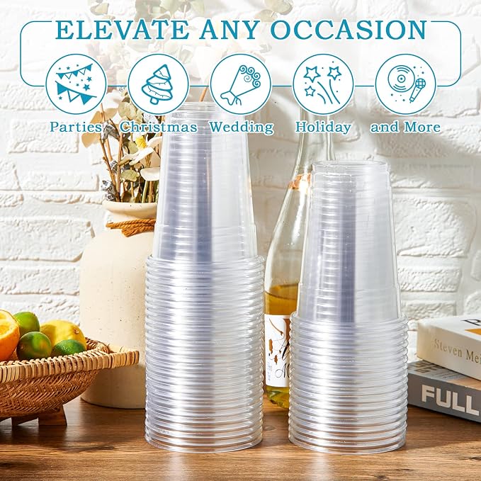 Turbo Bee 100 Pack 16 OZ Clear Plastic Cups, Disposable Crystal Plastic Party - Image 5