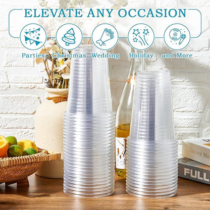 Turbo Bee 100 Pack 16 OZ Clear Plastic Cups, Disposable Crystal Plastic Party - Image 5
