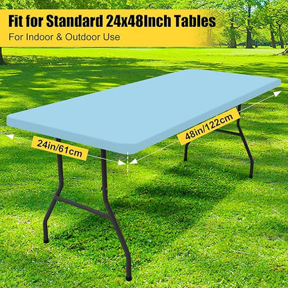 Smiry Rectangle Picnic Table Cloth, Waterproof Elastic Fitted Tablecloths for 4 Foot Tables, Washable Polyester Table Cover for Camping, Indoor and Outdoor (Light Blue, 24"x48")