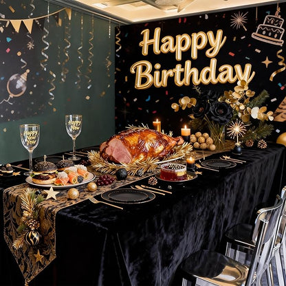 I00000 150Pcs Black Plastic Plates, Black Disposable Plates, Heavy Duty black plates for 30 Guests,Plastic Dinnerware Set Include 30 Dinner Plate,30 Dessert Plate,90 Gold Cutlery Set for Party