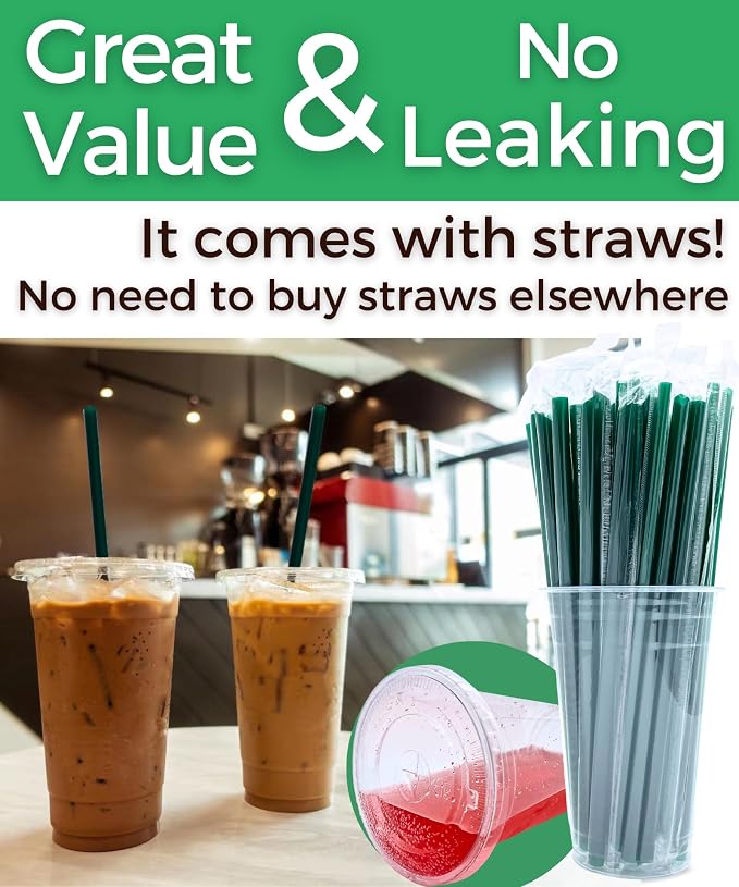20 oz Clear Plastic Cups with Lids and Straws, Disposable Coffee Cups 25 Sets - Image 3