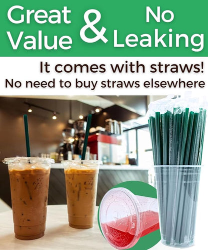 20 oz Clear Plastic Cups with Lids and Straws, Disposable Coffee Cups 25 Sets - Image 3