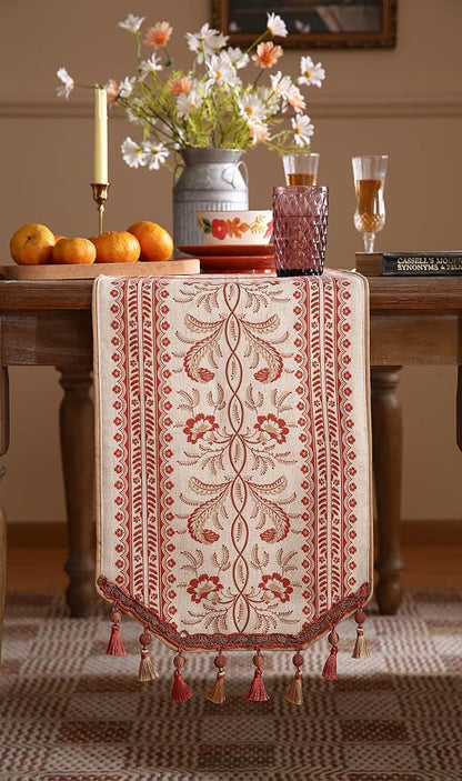 Designer Vintage Linen Extra Long Table Runner, Floral Pattern, Dining Table - Image 8