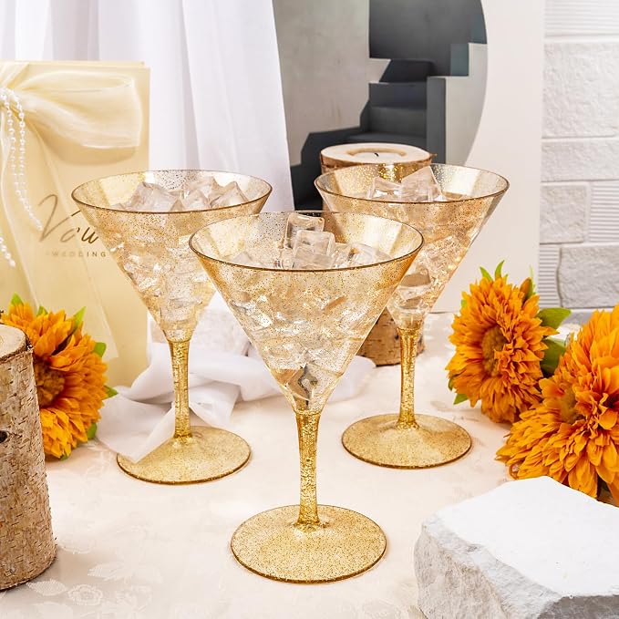 Liacere Martini Glasses Set of 6-11oz Plastic Gold Plastic Martini - Image 7