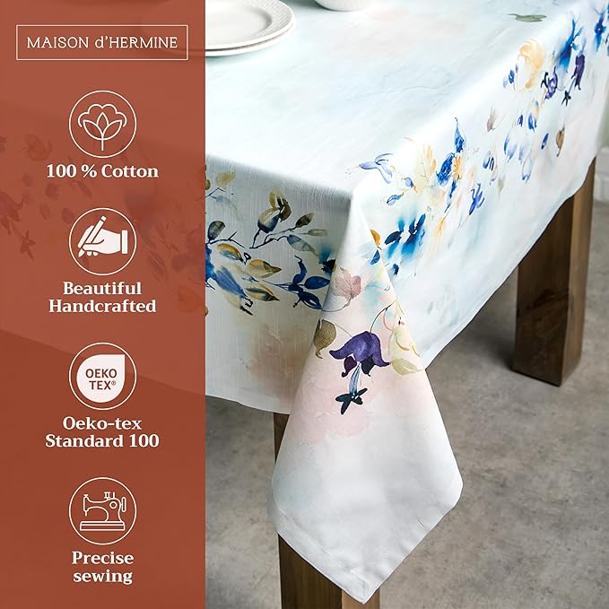 Maison d' Hermine Table Cloth Square Table 100% Cotton 54 x 54 Inches Tablecloth Reusable Decorative for Dining Room Farmhouse Home Valentines Day Decorations Spring Summer - Lazy Summer Days