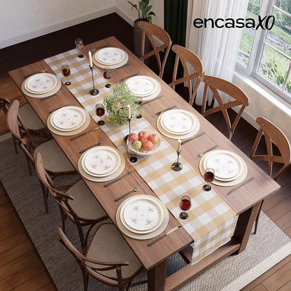 Encasa XO Table Runner, Woven Cotton Dining Runner 13"x104" Buffalo Beige Checks - Image 4
