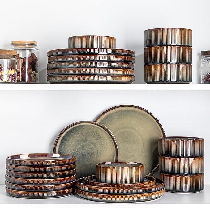 Ceramic Dinnerware Set for 4, 12-Piece Plates and Bowls Set | Lightweight - Image 6