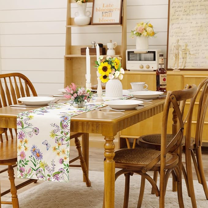Spring Summer Wildflower Table Runner Lavender Butterfly Burlap Table Runners - Image 2